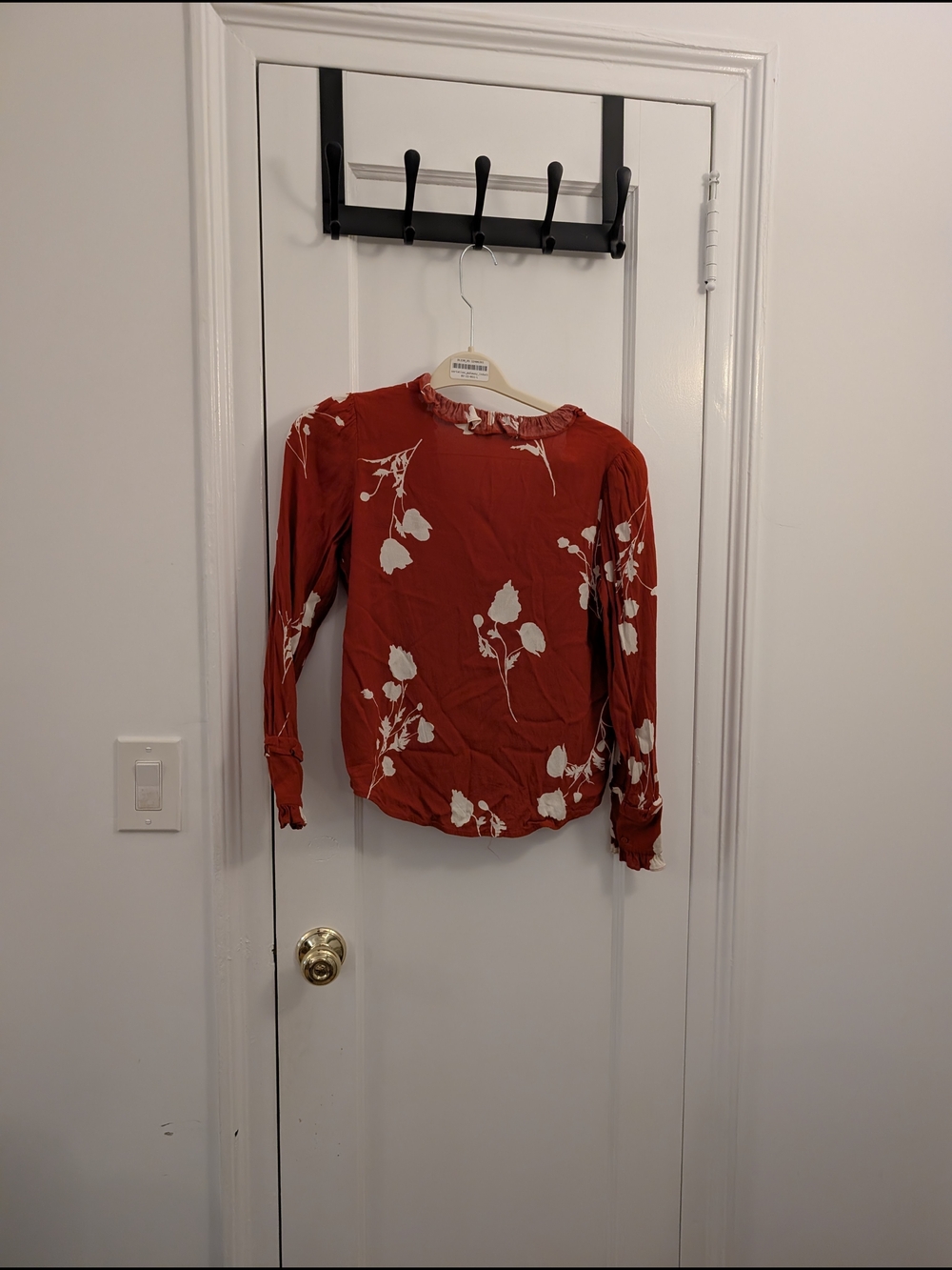 ba&sh Rust Red Floral Button-Front Ruffle Blouse - Picture 5 of 5